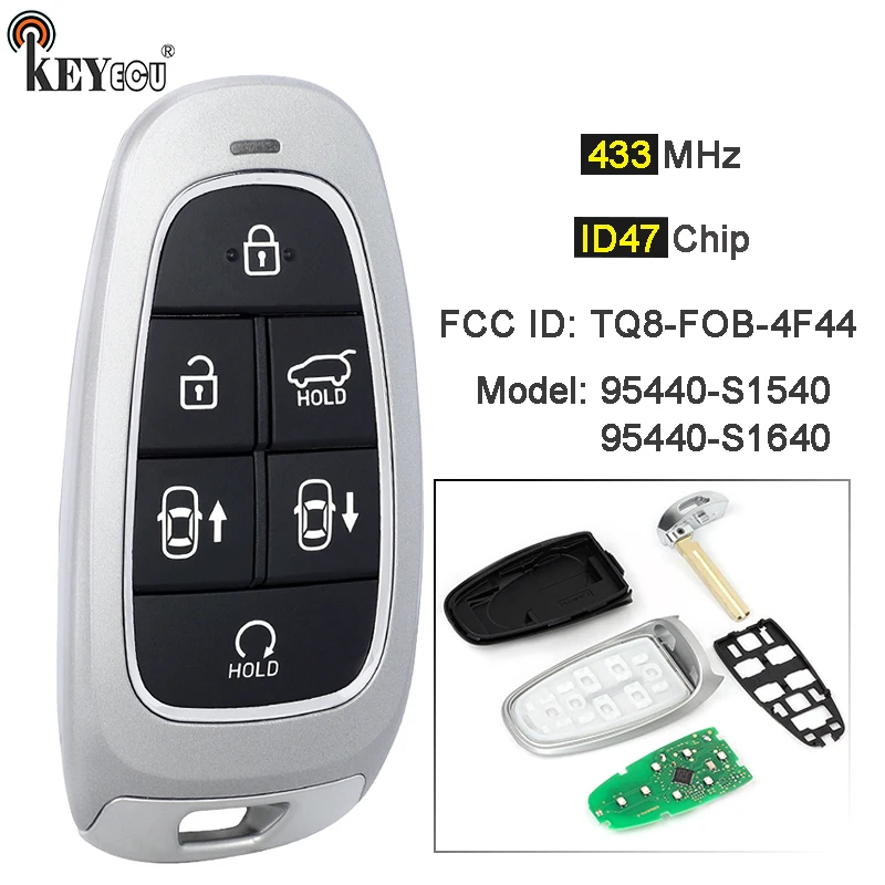 

Чип KEYECU 433 МГц ID47 PN: 95440-S1540, 95440-S1640 TQ8-FOB-4F44 Умный дистанционный брелок без ключа для Hyundai Santa Fe 2021-2024
