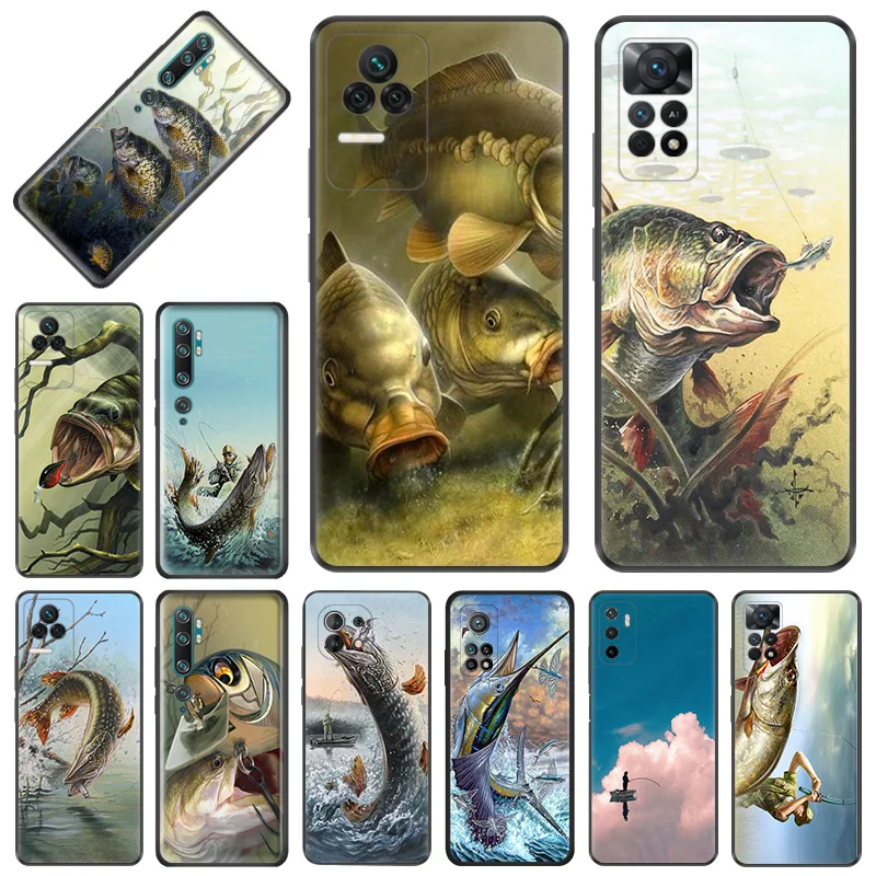 Phone Case for Redmi Note11 Pro 10S 11S 10A 10C Xiaomi 11T 10T Note 10 11 Lite River Carp Fishing Art Soft Black Anti-Drop Cover