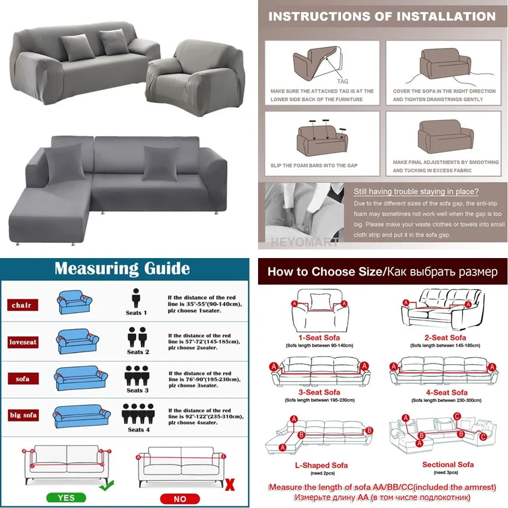 High Stretch Solid Color Sofa Covers for Living Room Lounge Protector 1 2 3 4 Seater Corner Couch Cover Recliner Slipcover