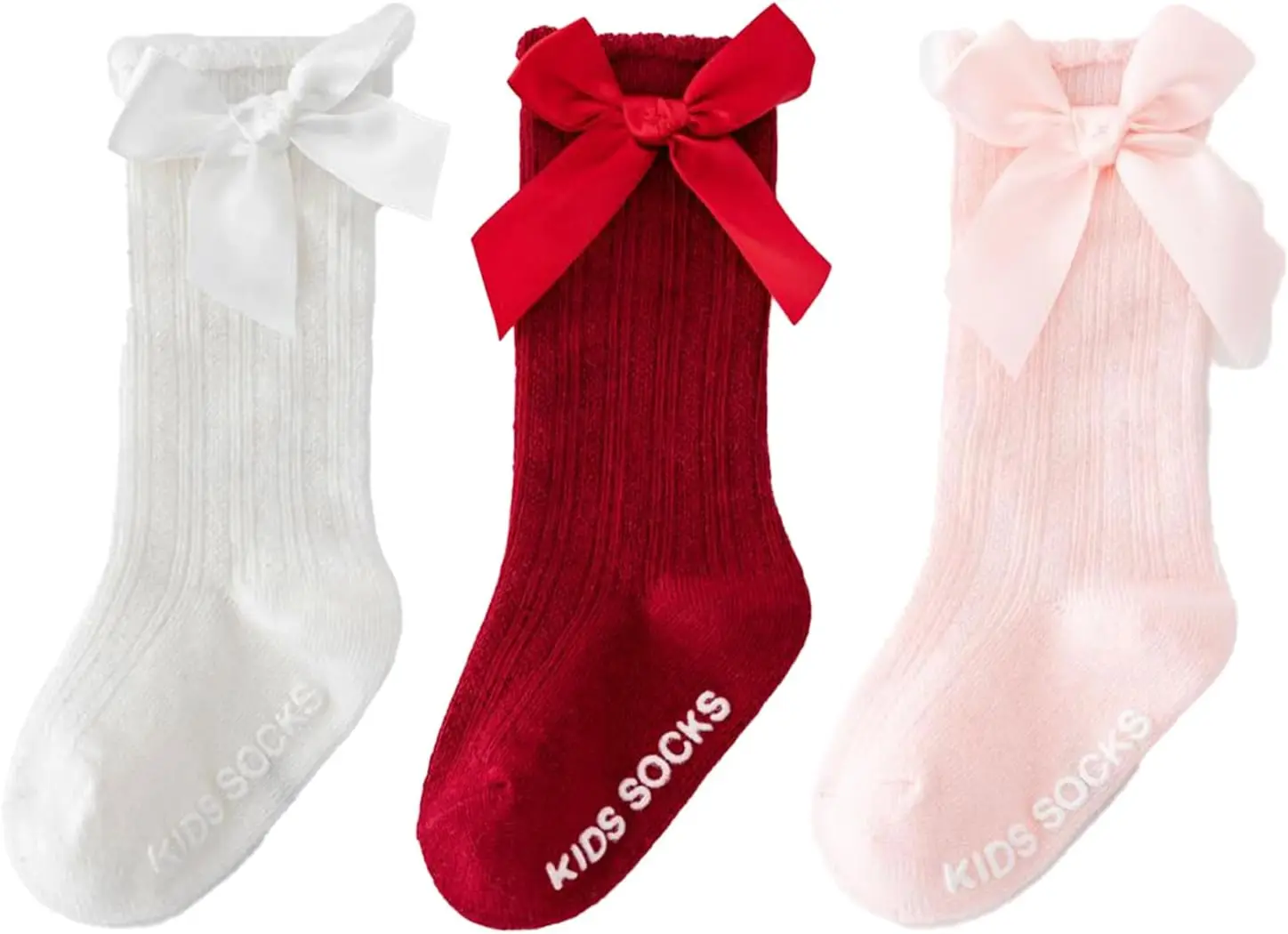 3 Pairs Baby Over-The-Knee Socks Mid-Tube Long Socks Newborn Bowknot Non-Slip Bottom Socks Suitable For Infants And Toddler