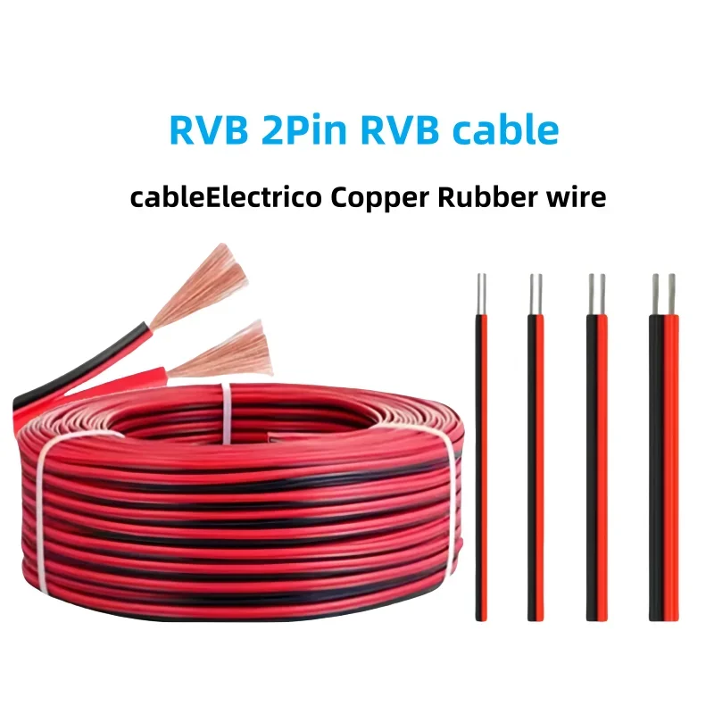 5/10M RVB Czerwony Czarny 2-pinowy przewód elektryczny 12 14 16 18 20 22 AWG Izolowane PVC Linie zasilania z gołej miedzi Kable LED