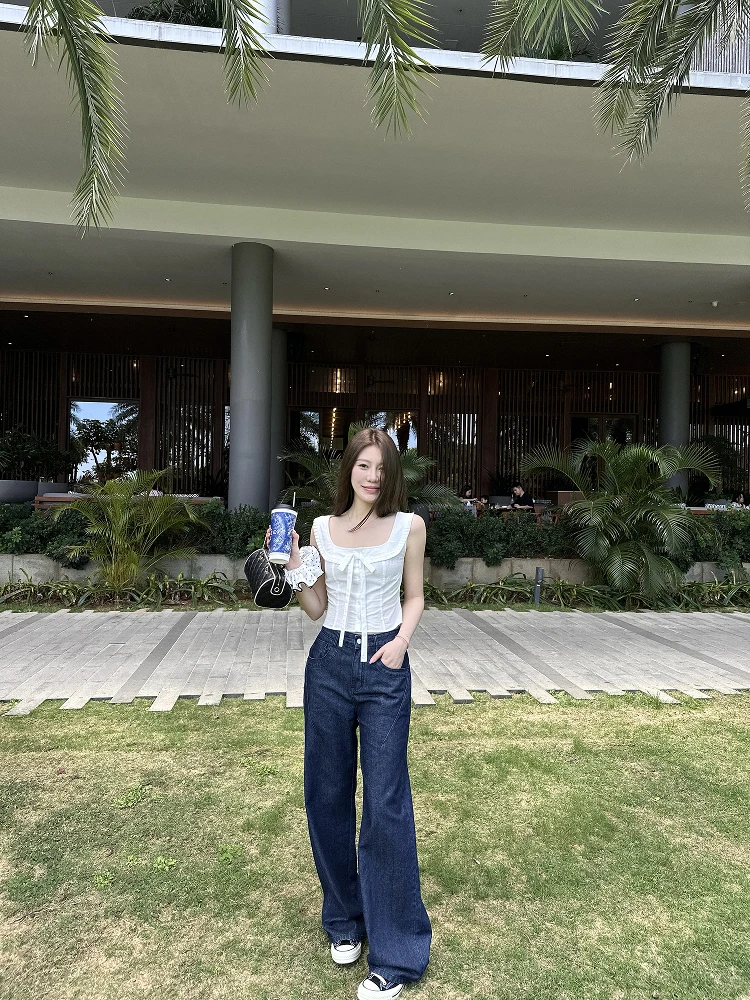 

Американские ретро-джинсы прямого кроя, оригинальные синие, свободные, удлиненные, женские, повседневные, с высокой талией, джинсовые, весна-осень