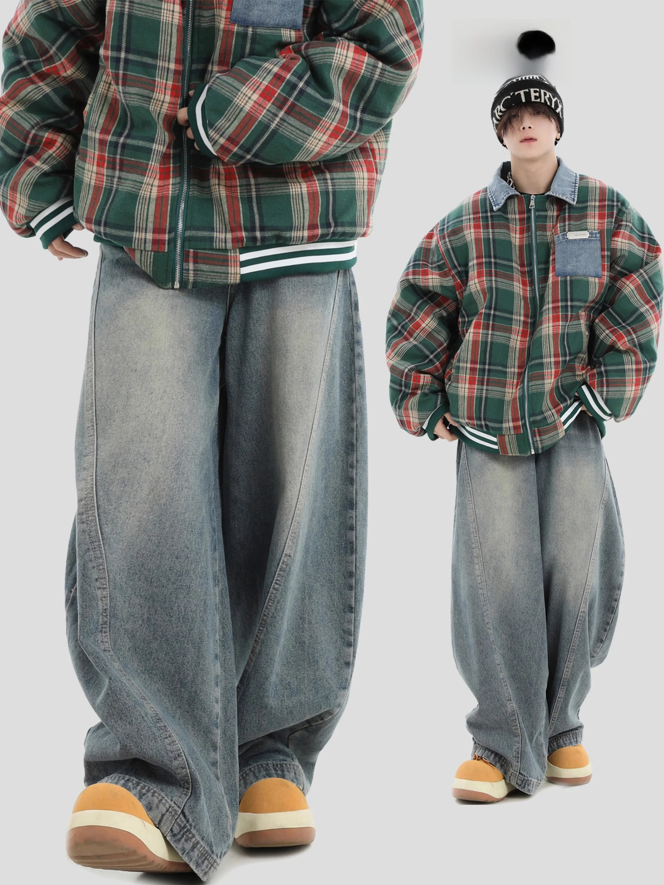 Inskr винтажные светло-голубые джинсовые брюки с завышенной талией, свободные широкие мужские джинсы, повседневные брюки прямого кроя для подростков