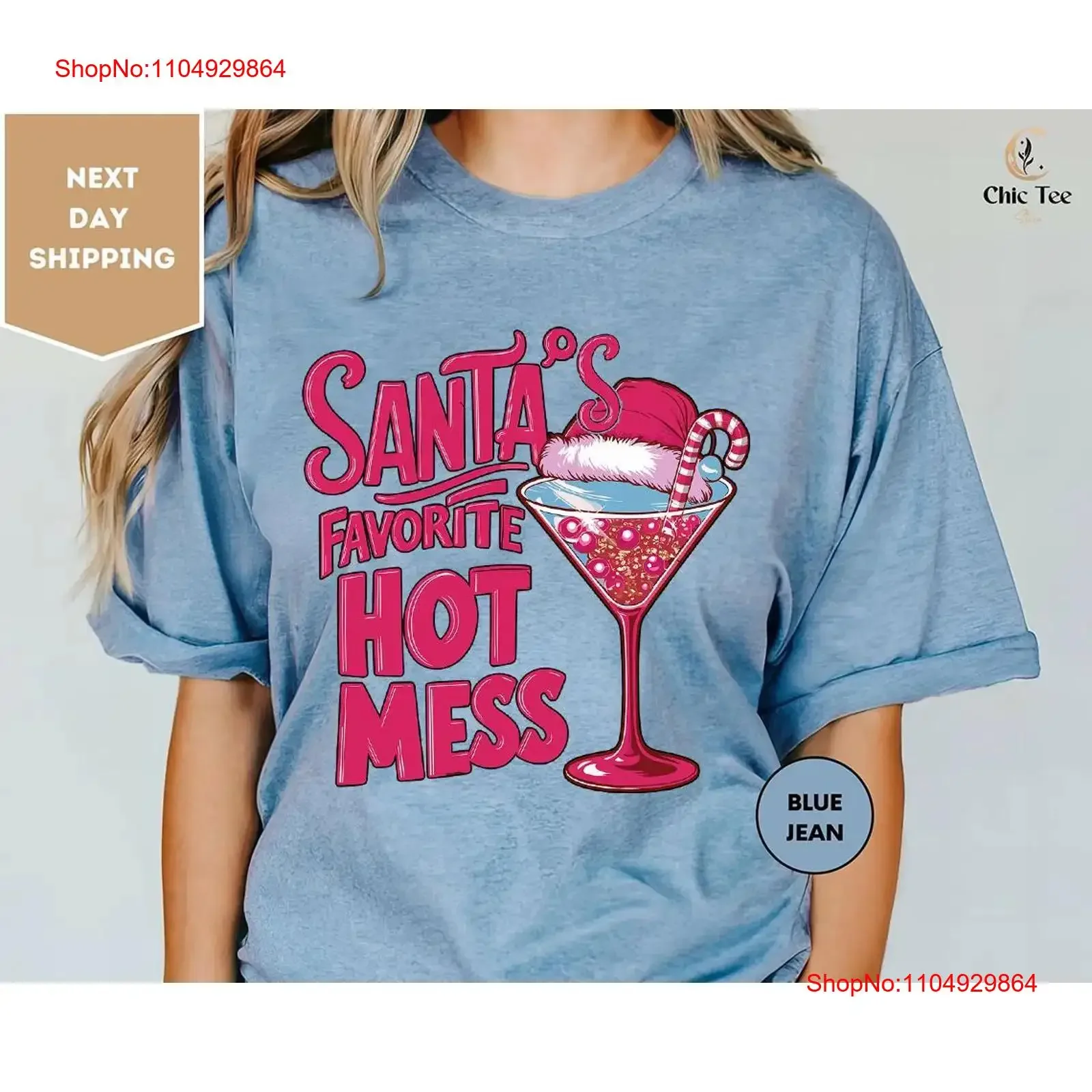Camiseta navideña de Santa's Hot Mess, bebida de Martini, fiesta, vino, vintage, lavada, ropa de diseñador ligeramente informal, versátil y elegante