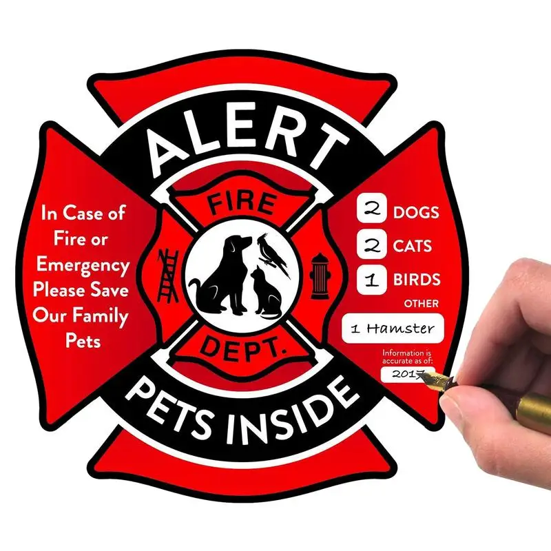 Pet Alert Sticker Safety Fire Rescue Stickers Removable UV Fade Resistant In Case Of Emergencies Danger Sign Pet Inside Decal