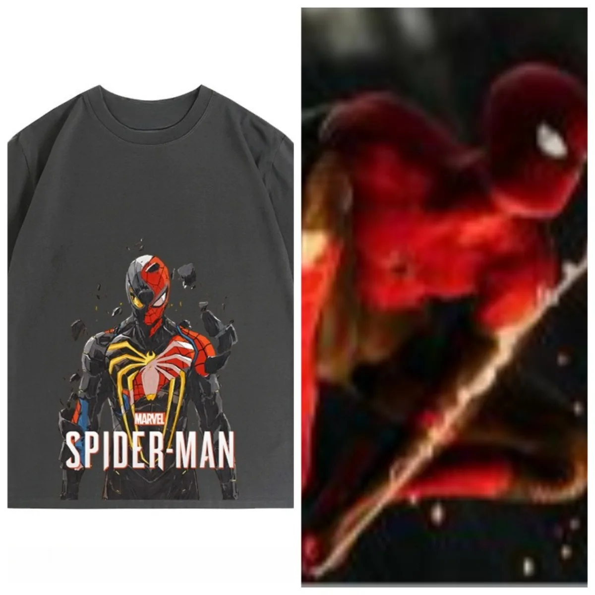 تي شيرت Marvel's True Spider Man بطباعة ميكانيكية متقاطعة وأكمام قصيرة للرجال برقبة دائرية فضفاضة #3