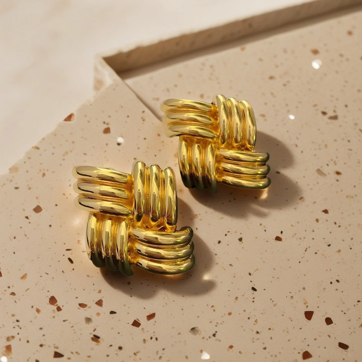 Yuri Ailey Vintage Multi-Layer Twisted Woven Square Stud Earrings Gold  Luxury Statement Ear JewelryAccessory Gift For Women