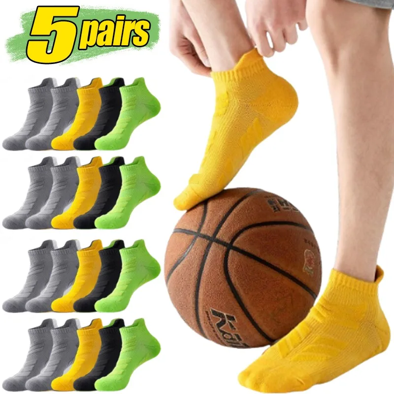 

1-5Pairs Shock Absorbing Sports Socks for Men 3D Cushion Strips Anti Slip Breathable Mesh Quick Dry Non Slip Ankle Socks