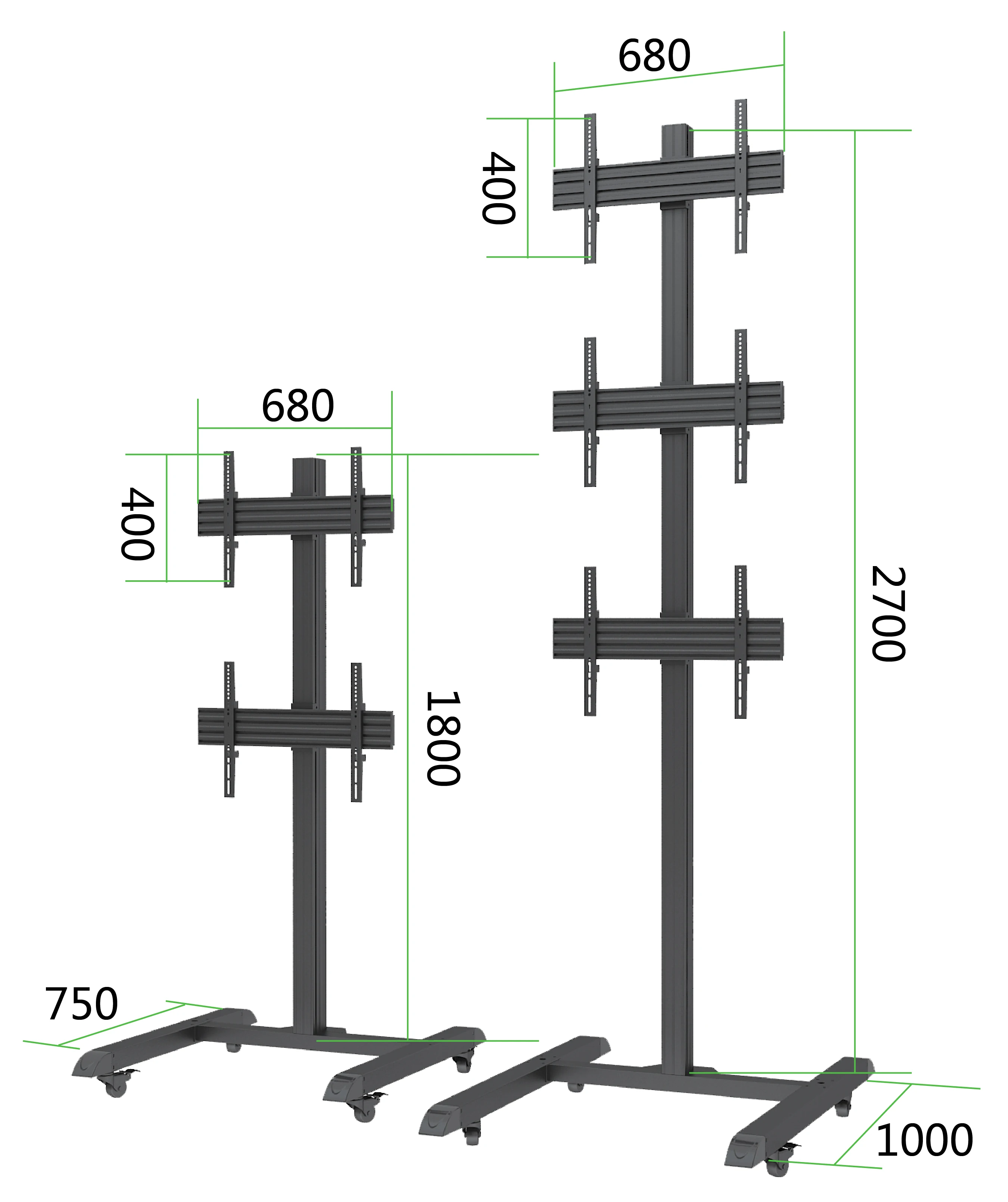 Dual Screen TV Stand With Fixed Bracket Arms
