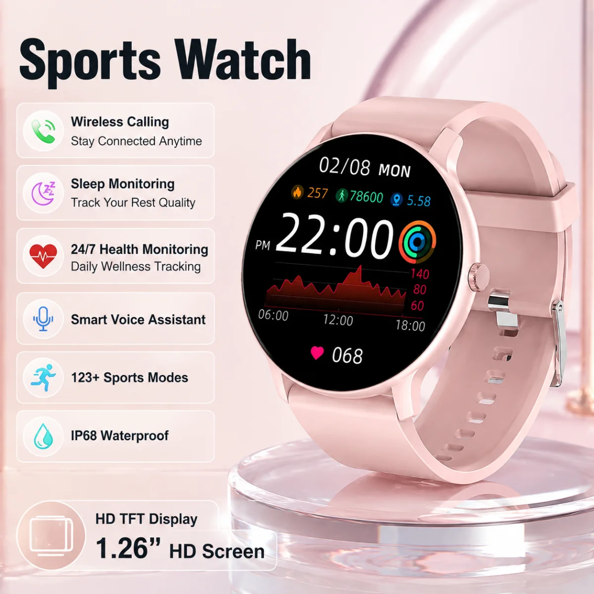 Breath Rate Monitor - ساعة ذكية 2026 للنساء لمراقبة الصحة،