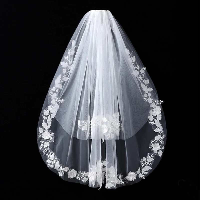 

Свадебная фата средней длины с 3D цветочной отделкой, 2-ярусная фата белого цвета слоновой кости, короткая фата Velos De Novia Mariage, фата невесты