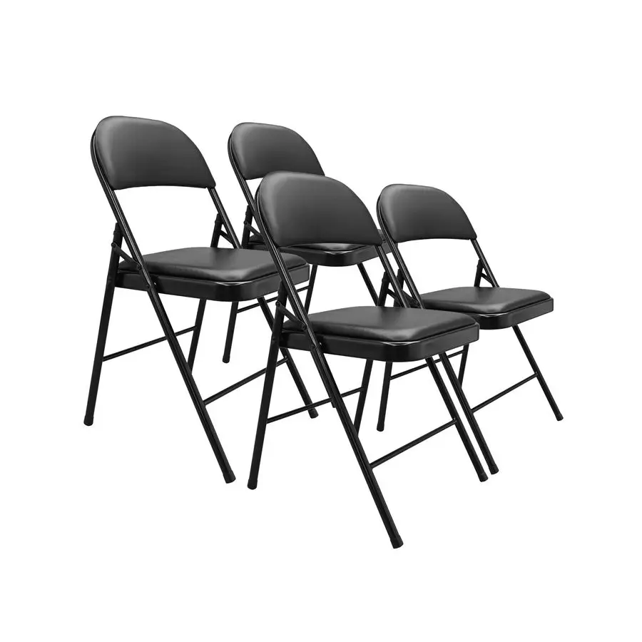 

Comfortable VinylPadded Metal Steel Folding Chairs, Black, 4Pack