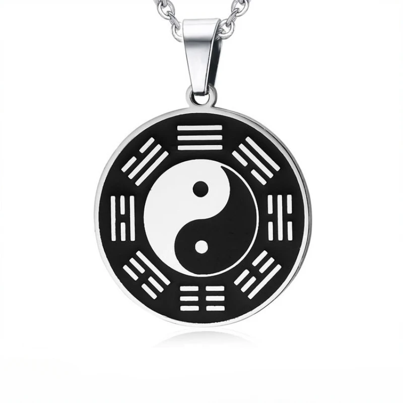 

Stainless Steel Protection Bagua Amulet Yin Ying Yang Pendant Men's Necklace Chain