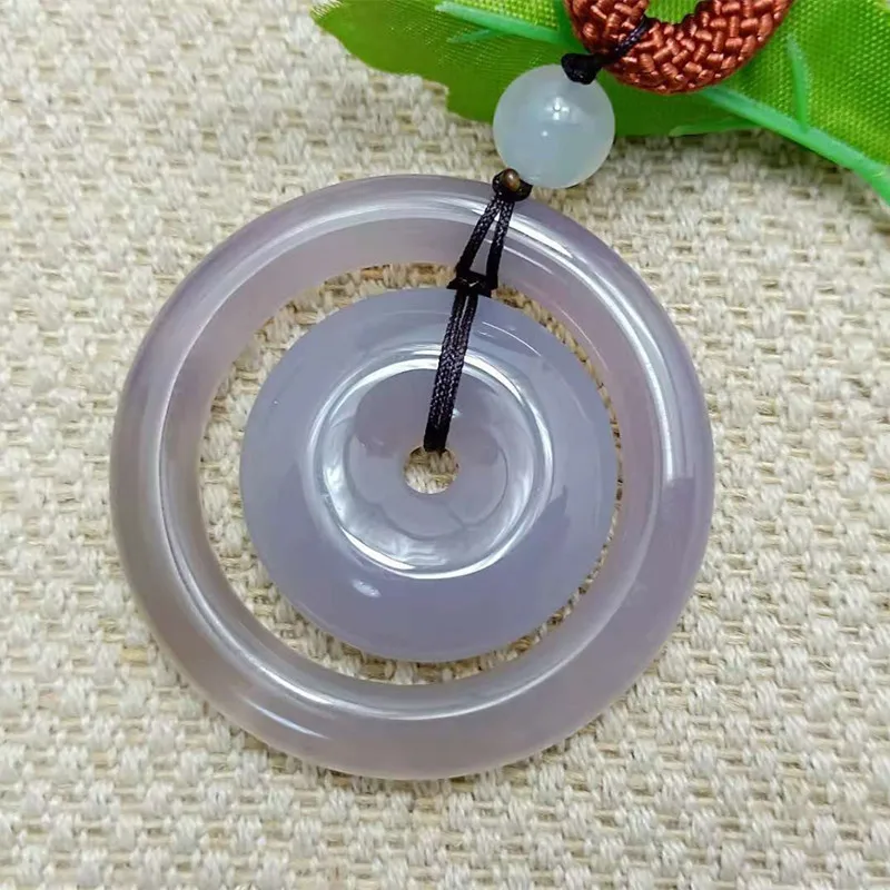 Chalcedony Pendant Agate Ice White Gray Agate Child and Mother Safety Buckle Necklace Pendant Factory Wholesale image 4