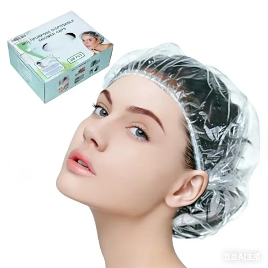 Tissue Box With Dispenser Disposable Shower Caps 200pcs Hair Processing Clear Plastic Caps For Spa Home Use Hotel and Hair Salo