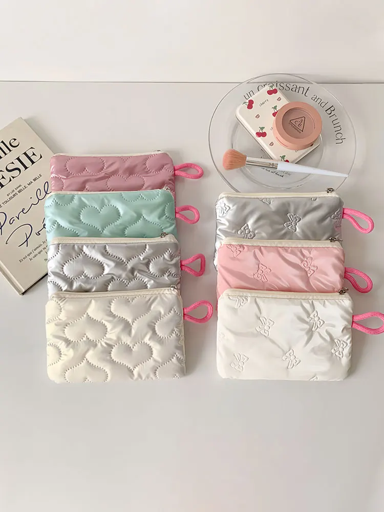 1PC autumn and winter bow silver gloss makeup bag small port