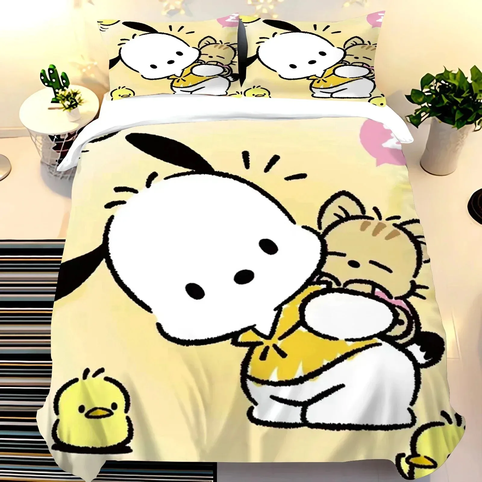 

Cute Pochacco Cartoon Anime Children Duvet Quilt Cover Set Queen And Twin Size Bedding Grade A Printed Comforter Cover King