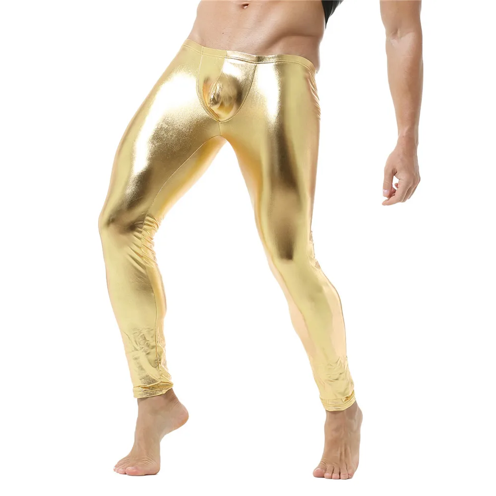 Men's Tight Pants Faux Leather Men Leggings Gold/Black/Silver Slim Casual Pants Club Dance Skinny Long Trousers Male Clubwear