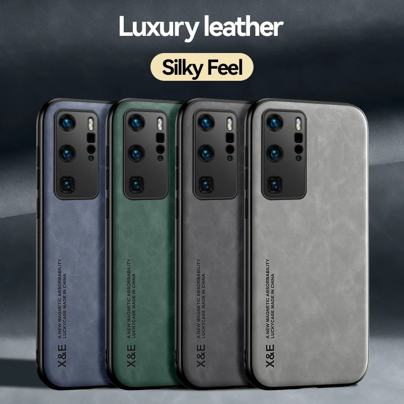 P40Pro Case Luxury Leather Car Magnetic Holder Phone Case For Huawei P40 Pro + Plus P 40 p40proplus Full Covers With Metal Plate