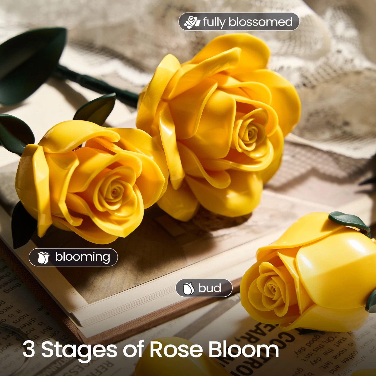 Yellow Flower Bouquet Building Set Block Roses Artificial Flowers Brick Kit Botanical Collection Home Decor Christmas Adult Gift view 3