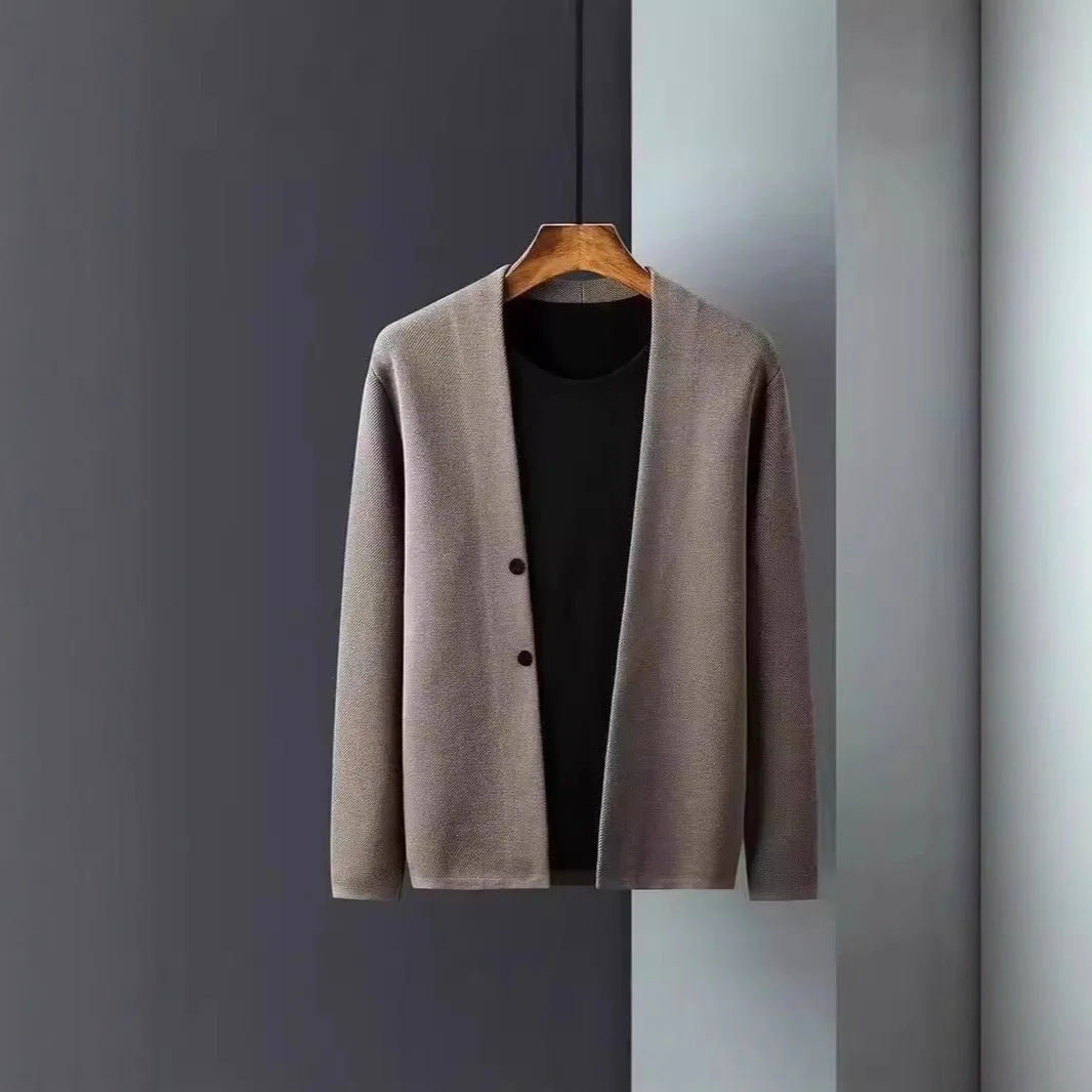 

Mens Solid Color Business Black Knitted Sweater Cardigan Plain Oversized Long Sleeve 100% Knitwear Fashion Casual Tops
