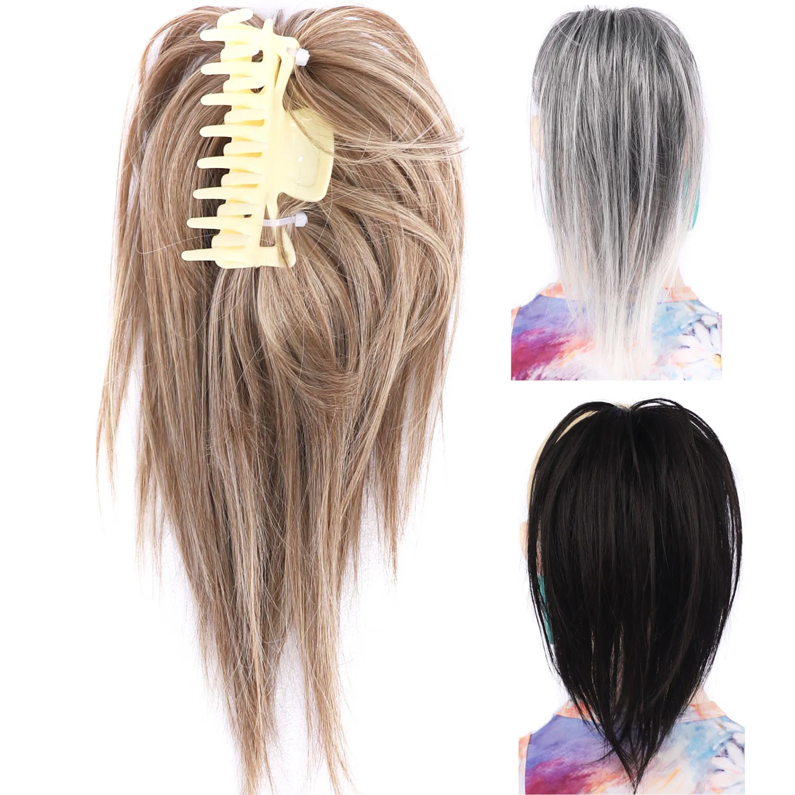 Zolin Short Hair High Ponytail Waterfall Straight Hair Claw Clip On Hair Extension Synthetic Hairpiece Realistic Easy to Use