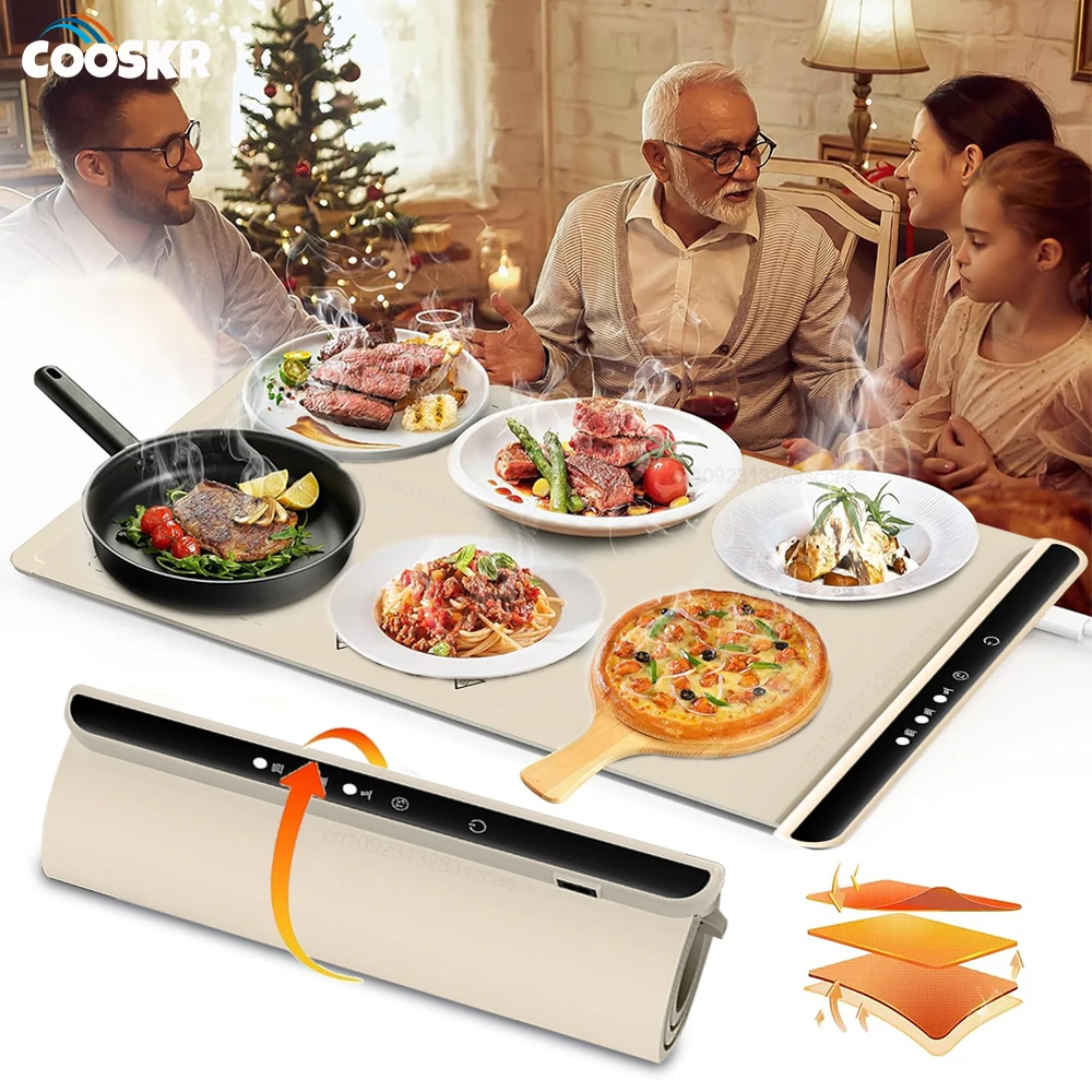Elektrischer Speisenwärmer, Silikon, faltbar, zum Erwärmen von Speisen, Esstisch, schnell erhitzende Wärmematte mit 3 Temperatureinstellungen, Heizung
