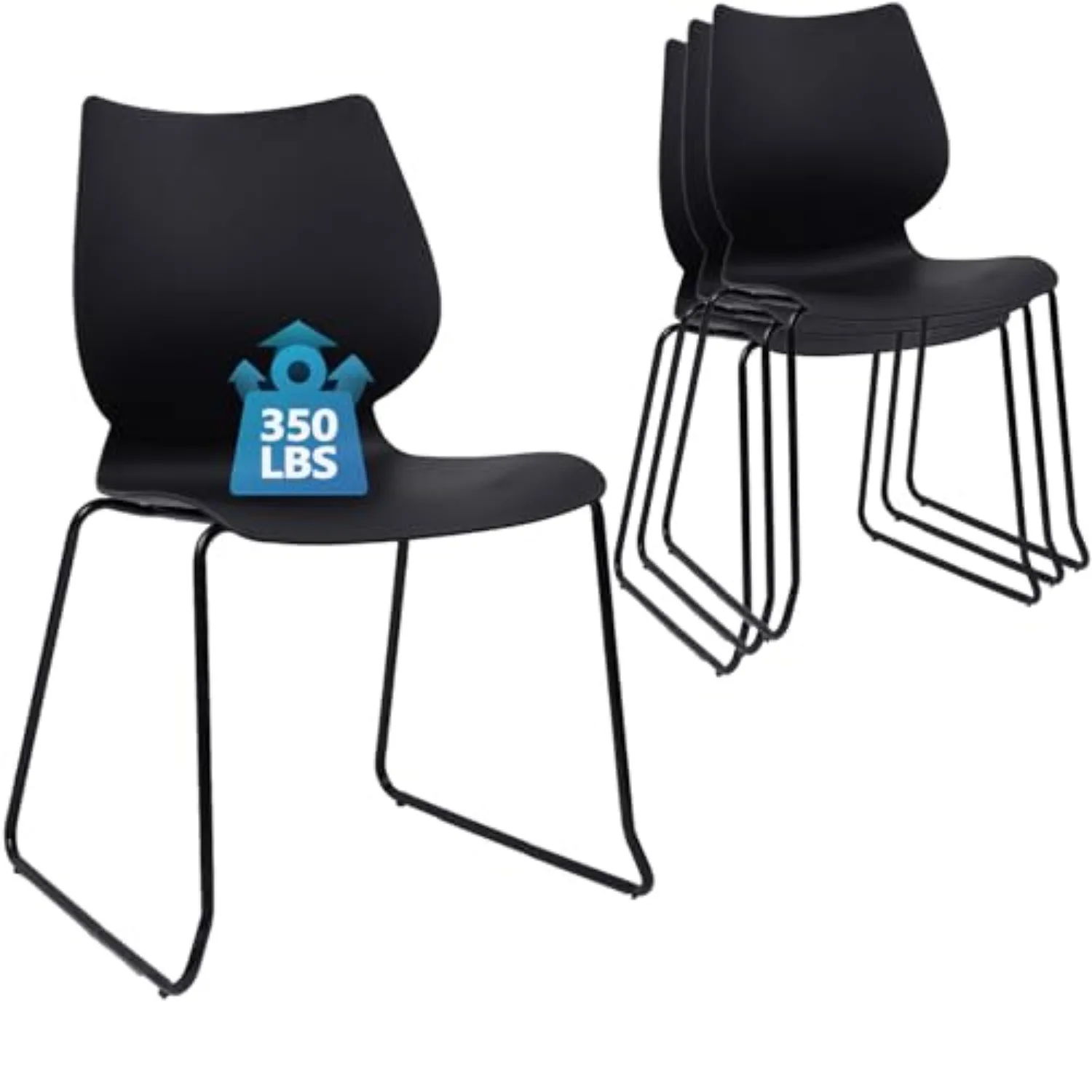 Stackable Waiting Room Chair, Stacking Office Chair with Ergonomic Lumbar Support and Metal Legs, Plastic Desk Chairs