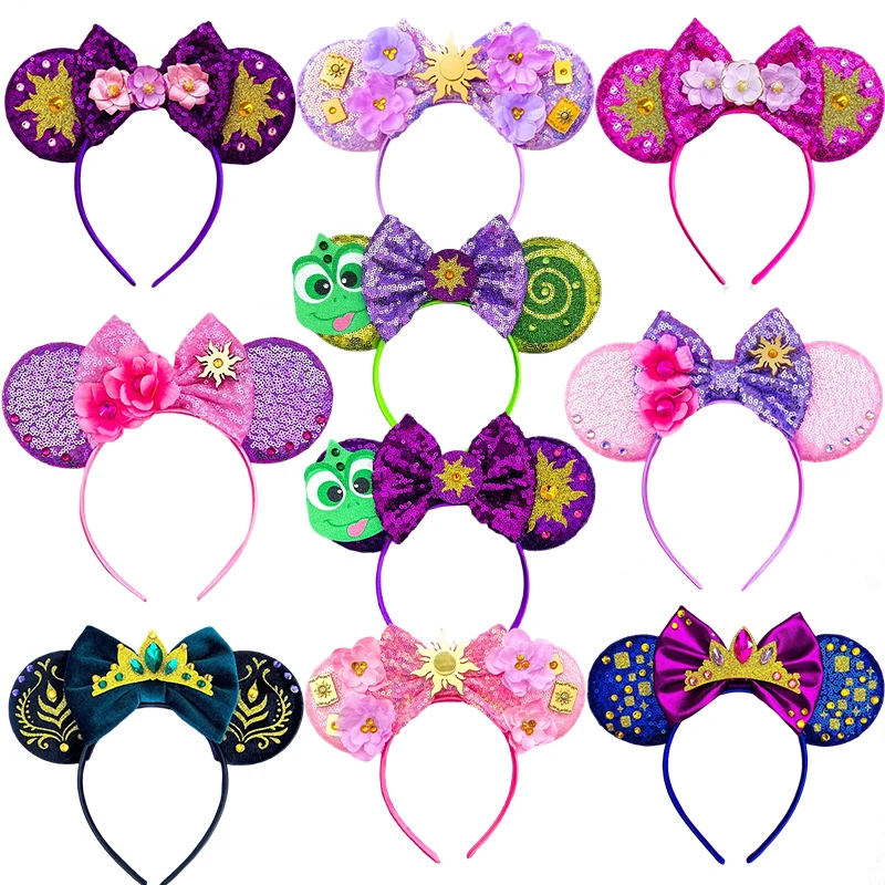 

Disney Anime Rapunzel Hairbands For Girls Sunflower Bow Headbands Women Chameleon Pascal Hair Accessories Kids Carnival Headwear