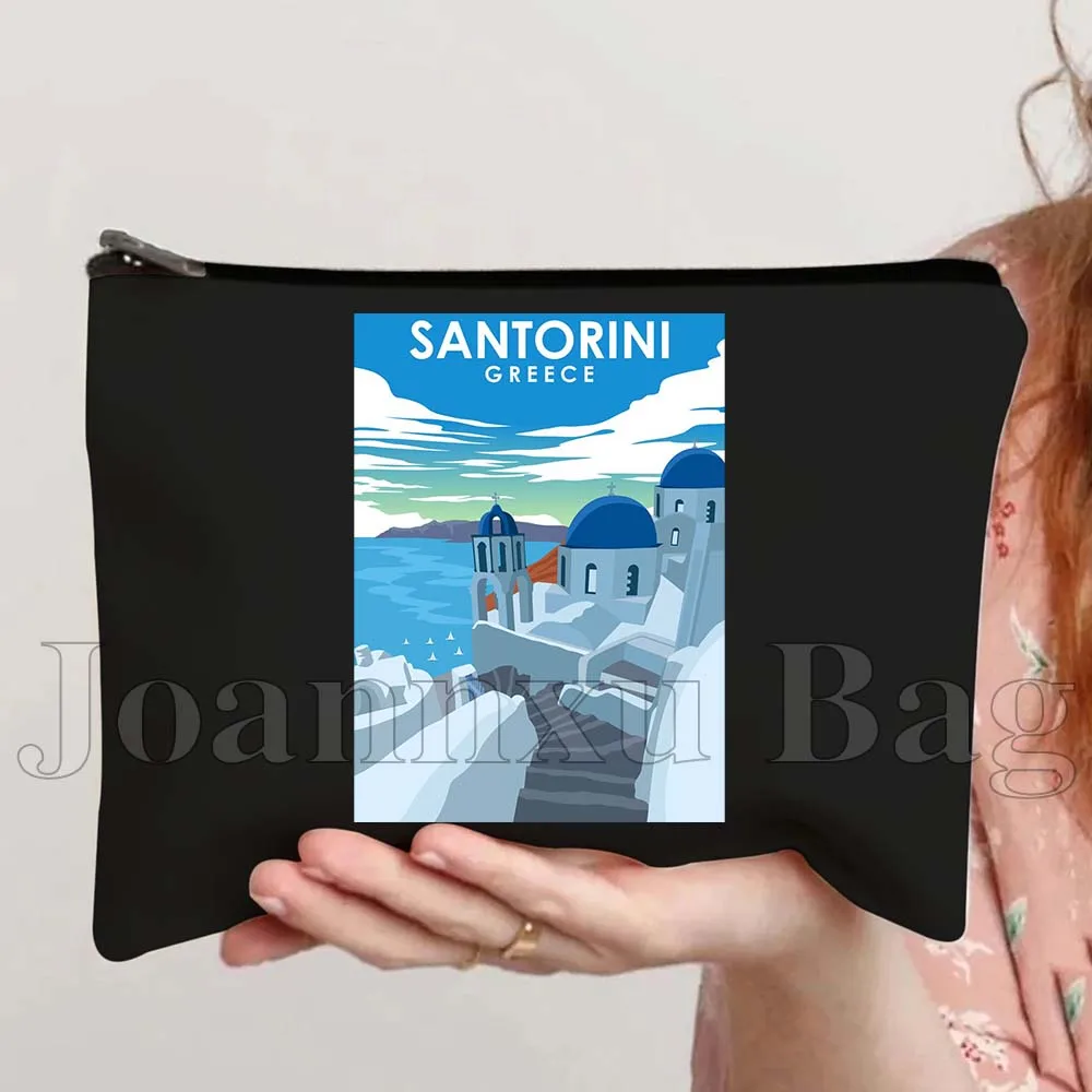 Lake Como Kyiv Milan Rio De Janeiro San Diego Santorini Greece Sydney Tokyo Phuket Reykjavik Cute Cosmetic Makeup Bag Case Pouch