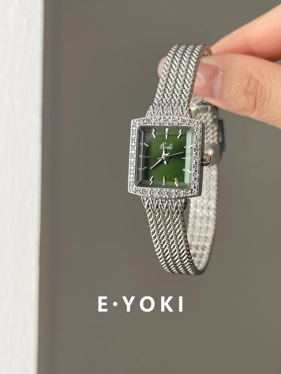 2025 Hot Style Green Wheat Ear Chain Small Square Watch for Women Luxury High-end Quartz Watch for Women Gift for Women