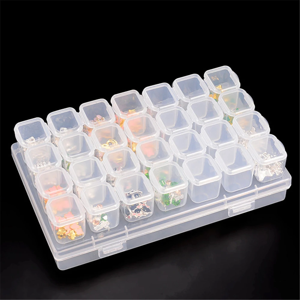 Free shipping Transparent PP Material Compartments 28Grids Stackable Storage Box for Nail Art Decoration Organize