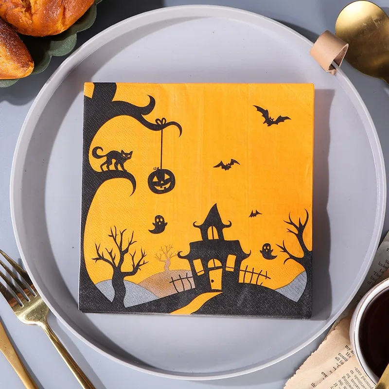 20Pcs/pack 33x33cm Halloween Printed Disposable Napkin Paper Home Table Dinner Tissues Party Decoration