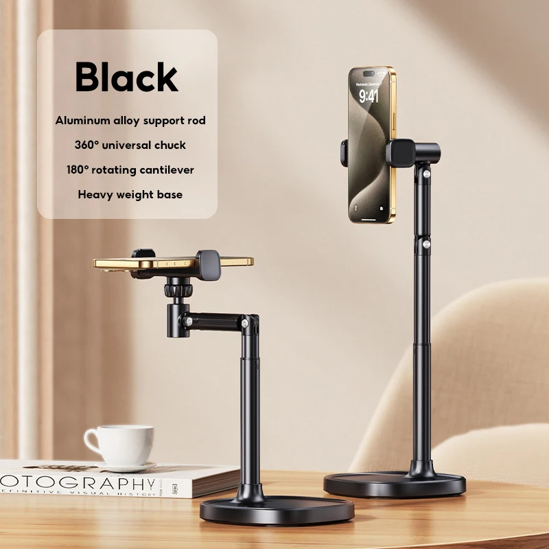 MoZhao Telefoon Desktop Stand Live-uitzending Overhead Verstelbaar Heffen Telescopisch Selfie Roterend Aluminium Steunframe