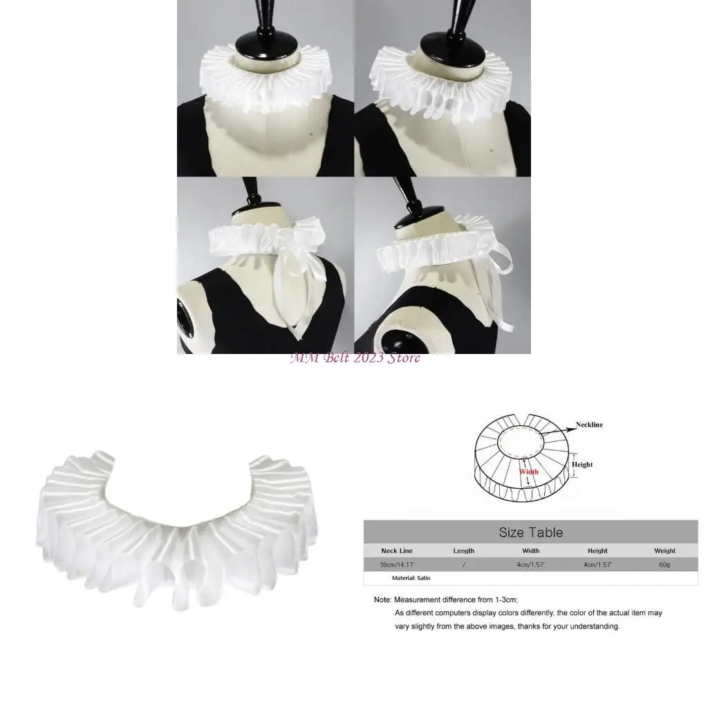 49me-女性ロマンチックなリボン弓フリル偽首輪ビクトリア朝ルネッサンスネックラフホワイトサテンピエロチョーカーコスプレ衣装