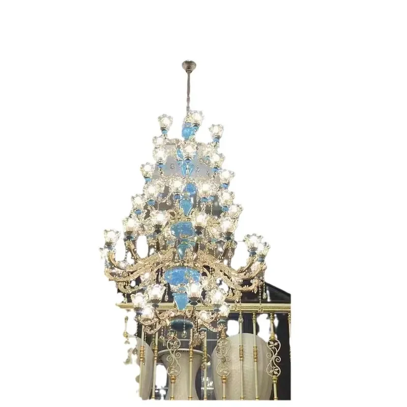 European Crystal Chandelier for Villa Duplex Staircase Loft Large Pendant Light for Living Room High Ceiling Hall Decor