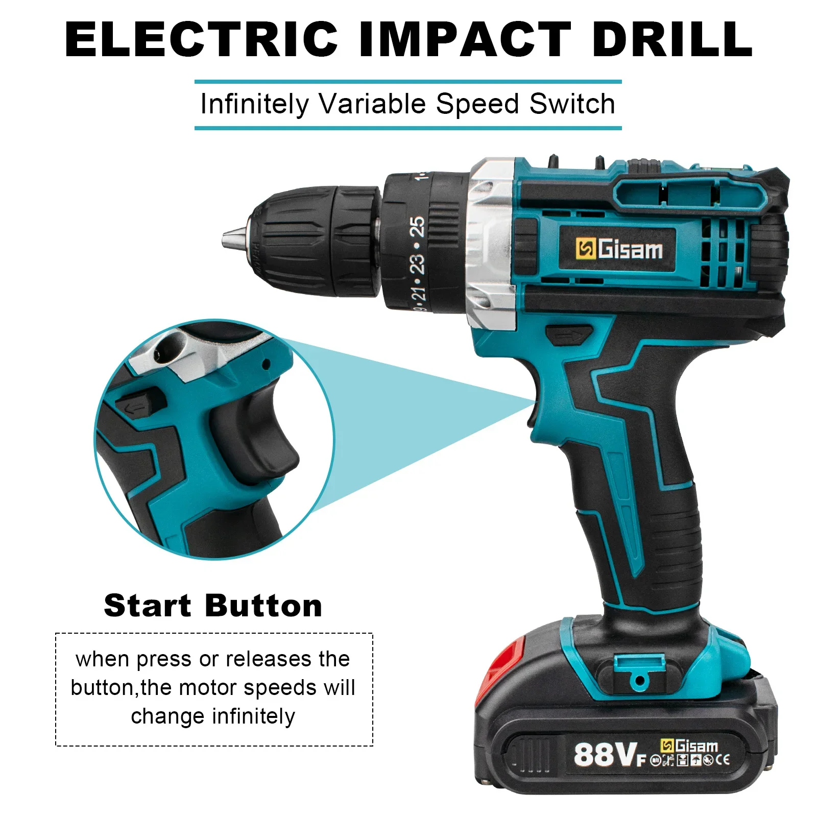 Imagem -03 - Furadeira de Impacto Portátil sem Fio Chave de Fenda Elétrica Li-ion Ferramentas Elétricas Domésticas Faça Você Mesmo Martelo Torque 25 Mais 3