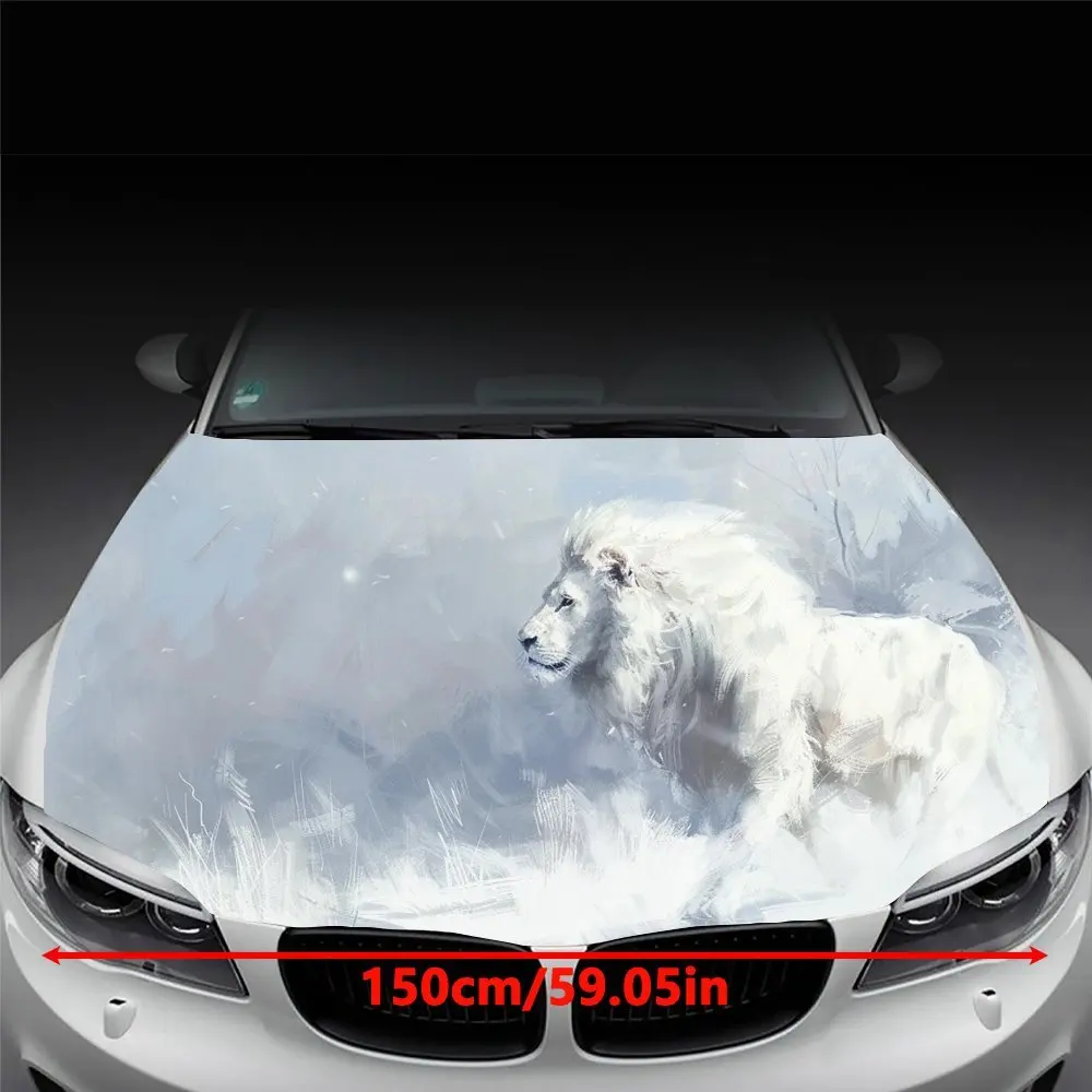 Lion, white, snow scene, winter, art, illustrationDecal Stickers for Car Covers Stickers for Decorating Car Covers Vinyl Decals