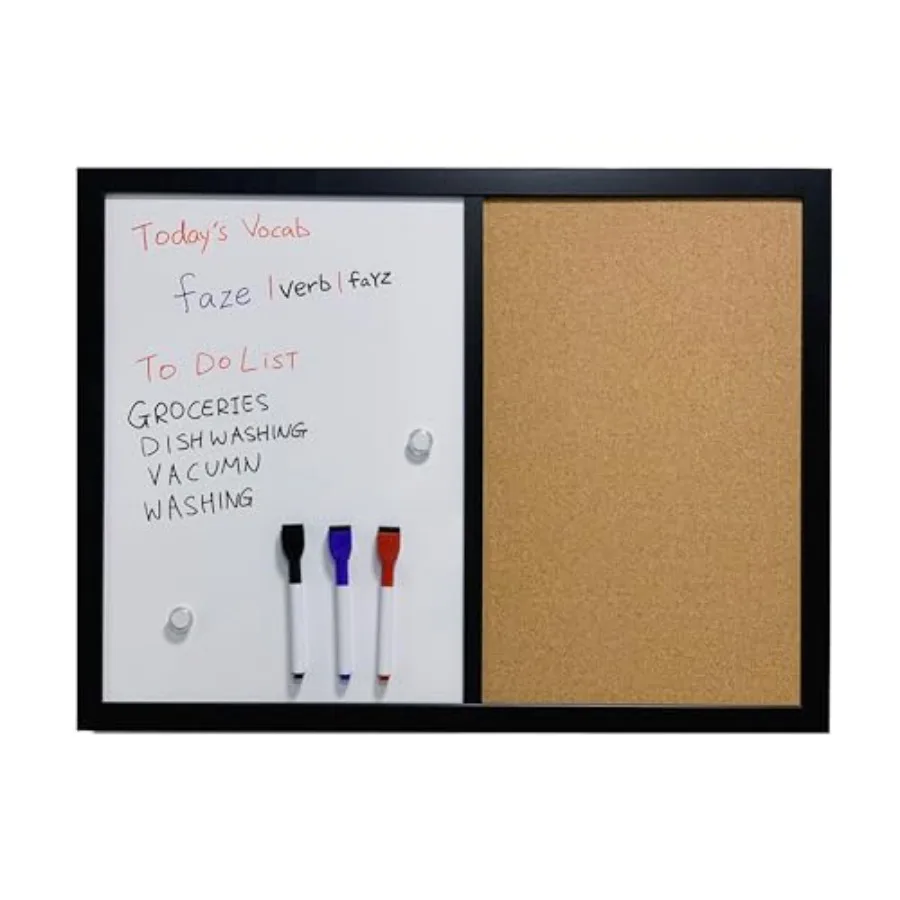 

36x24 Wall-Mount Combo Board - Magnetic Dry Erase and Corkboard with Sleek Black Frame for Home and Office 24x36