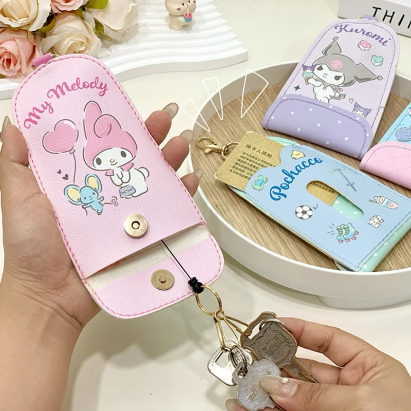 Kawaii Sanrio Key Bag Kuromi Accessories Cute Anime Retractable Keychain Student Card Case Stretch Key Holder Toys for Girl Gift