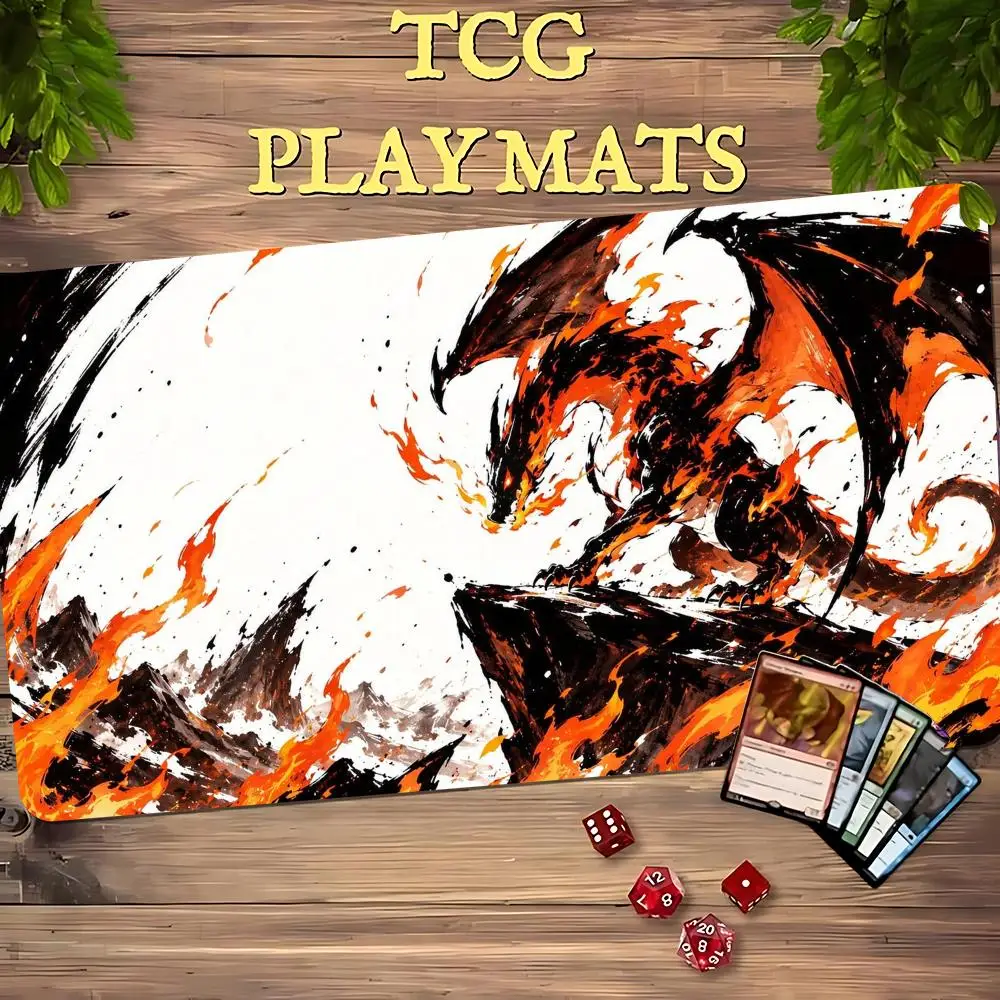 Volcano Lava Dragon Mouse Pad Card Playmat Stitched with Magic Zones Tabletop for MTG/TCG Card Battle Commander Gaming Mat