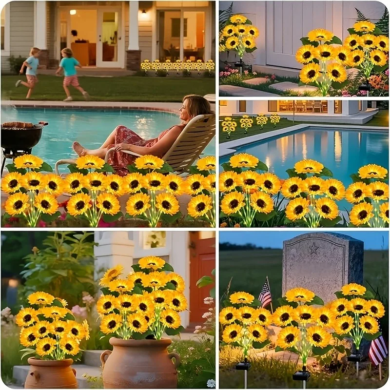 2PCS Sunflower Solar Garden Lights, Solar Sunflowers, Solar Ground Stake Lights for Yard, Lawn, Patio / Holiday Decor for Christmas / Halloween / Valentine's Day to Create a Romantic Atmosphere, Single Bundle of 6 Sunflowers - view 7