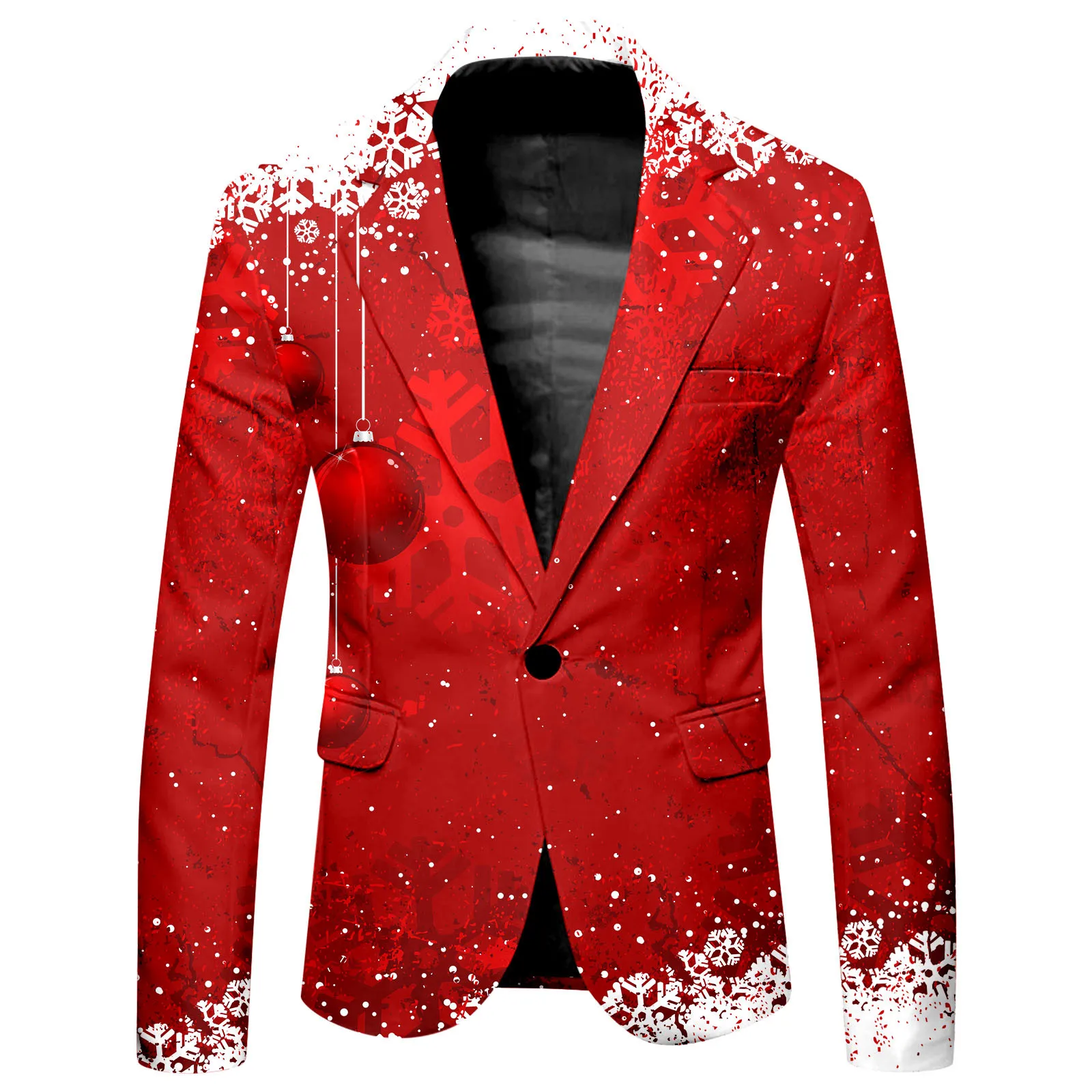 Traje de moda con estampado de copo de nieve de Navidad para hombre, traje de negocios ajustado, trajes cómodos, chaqueta Formal de un botón