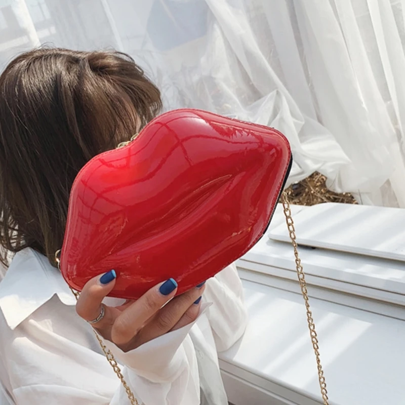 à main soirée en plastique en forme lèvre pour femmes, avec chaîne, petit à monnaie, pochettes pour téléphone,