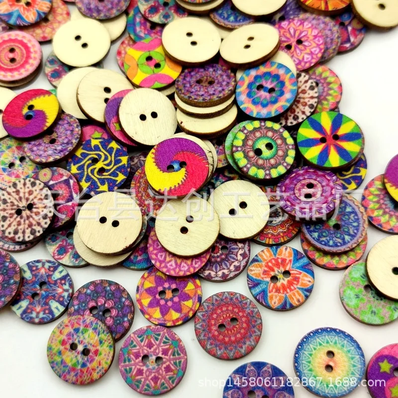 15 mm/20 mm/25 mm Retro-Holzscheibenknöpfe, lackierte, bedruckte Holzknöpfe, 100 Stück pro Packung