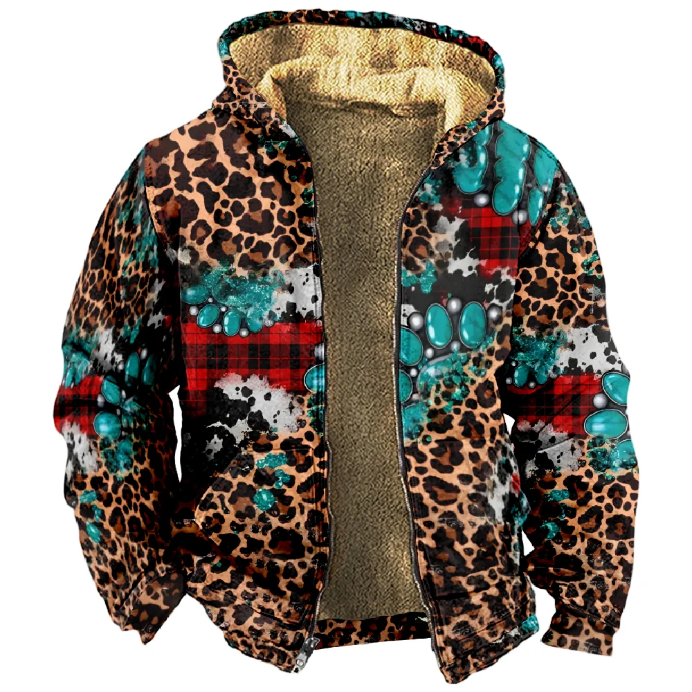 3D Leopard Printed Coats For Men Women Tie Dye Hoodie Long Sleeve Stand Collar Zipper Sweatshirt Unisex Clothes