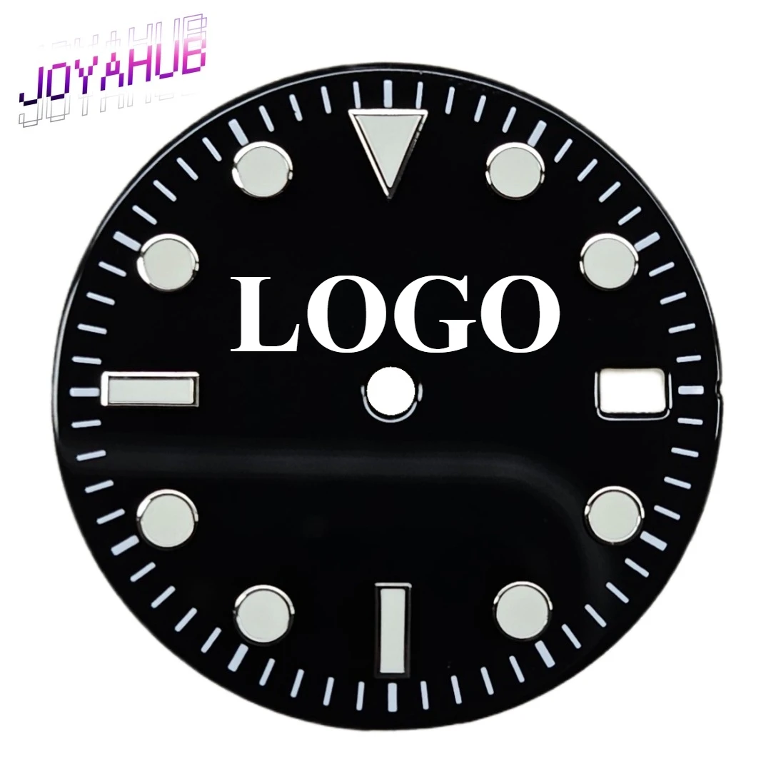 Cadran de montre noir avec Logo personnalisé Premium 28.5mm NH35 Sunburst, pièce de rechange, cadran de montre lumineux vert adapté au mouvement NH35 NH36 4R36