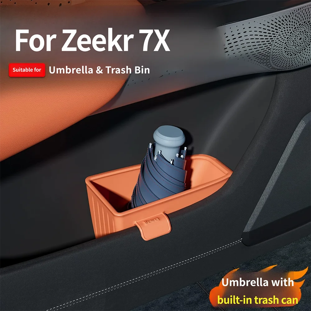 For ZEEKR 7X 2025 2026 Car Trash Can Umbrella Storage Box Silicone Dustbin Modification Waste Bin Storage Bin Accessories