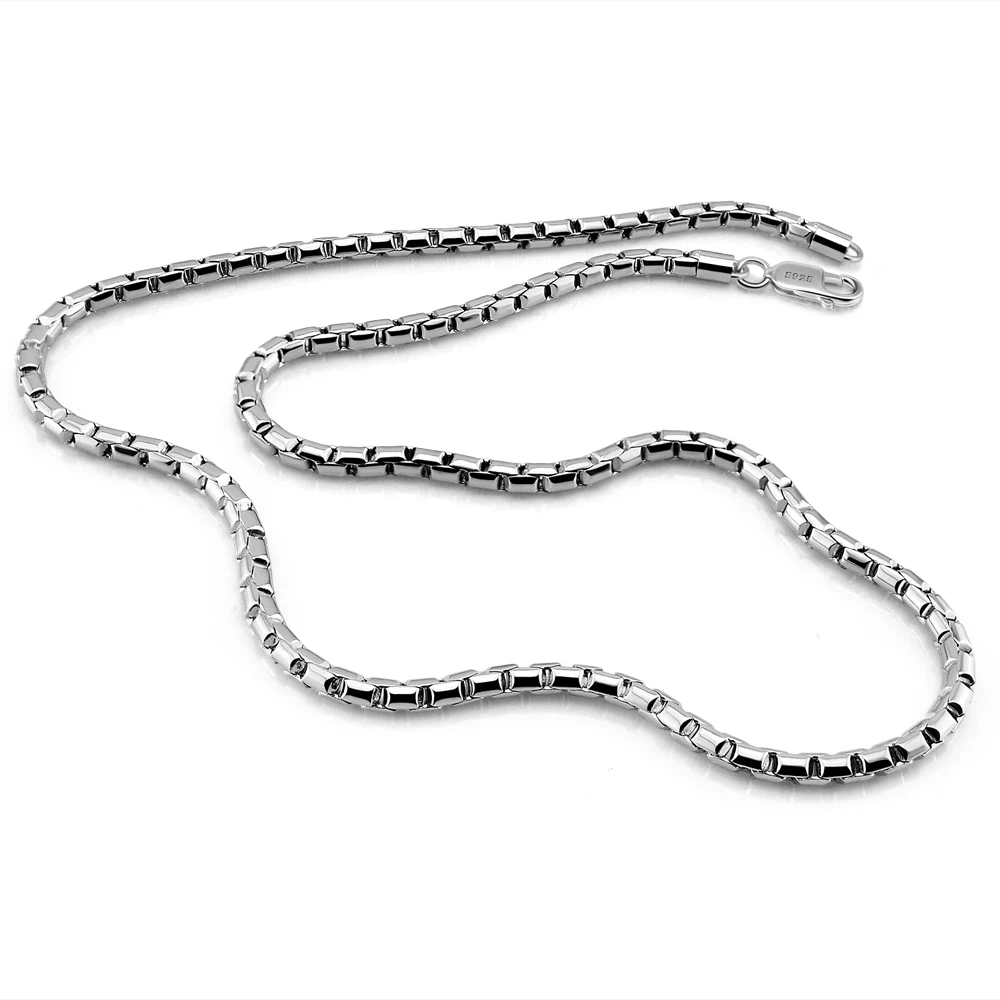 

Fashion Men 925 Sterling Silver Handmade Necklace Box Chain Necklaces & Pendant Charms Findings Long Clasp String Fine Jewelry