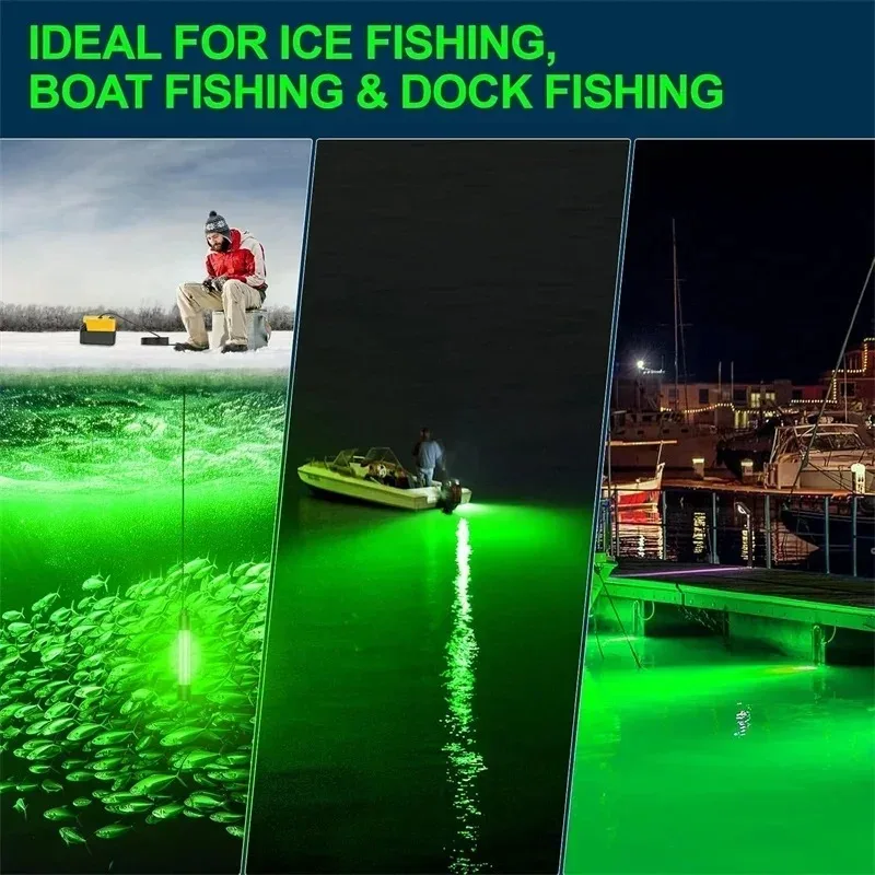 

LED underwater fishing light for Makita/DeWalt/Milwaukee 18V Li-ion battery, IP68 waterproof, green night fishing light